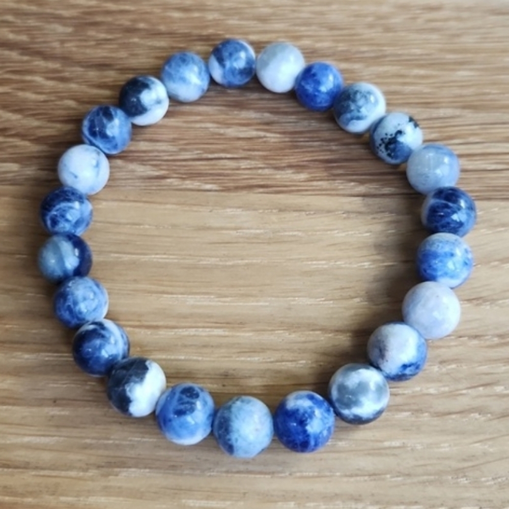 Sodalite Beaded Stretch Bracelet | Blue | Handmade - Picture 2 of 12